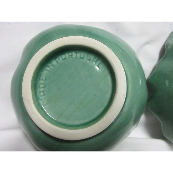 4 Ceramic Glazed Cabbage Leaf Condiment Bowls Jadite Green Made in Portugal - Picture 4 of 4